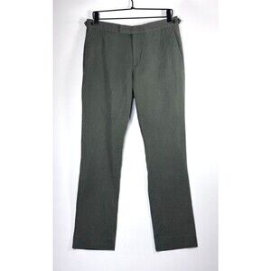 Reiss Pants Mens 32 Olive Green Linen Cotton Blend Trousers Smart Casual Modern
